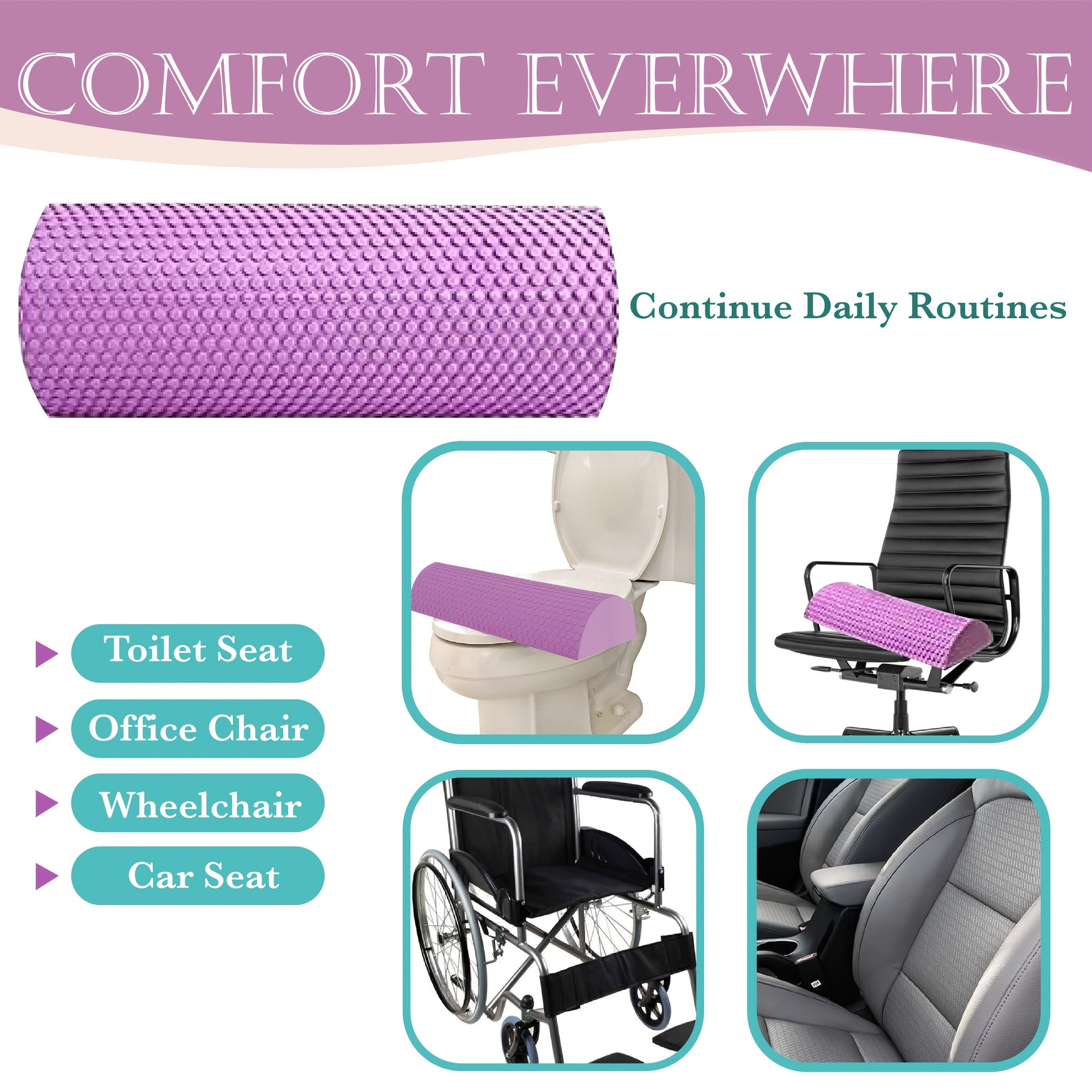 Brazilian Butt Lift Toilet Seat Cushion - Portable, Comfort Support Pad for Enhanced Sitting Posture, Durable BBL Pillow Riser, Firm Hip Support, 17.7x5.9x2.95", Available in Pink, Purple, Blue, Black